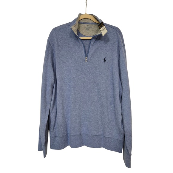 Polo Ralph Lauren 1/4 Zip Performance Long Sleeve Pony Sweater Blue Sz L NWT - Picture 1 of 7